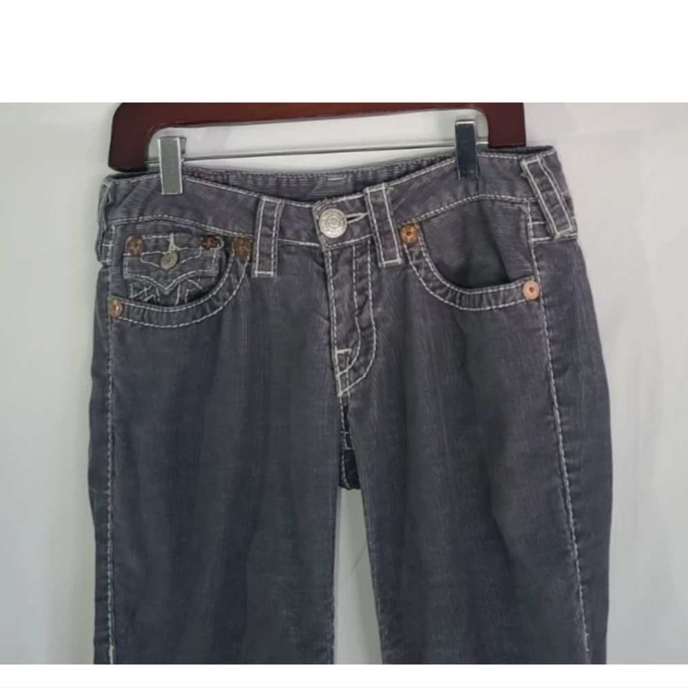 Y2K True Religion Joey Big T Gray Corduroy Flared Low Rise 28 X 30 Jeans - Picture 5 of 8